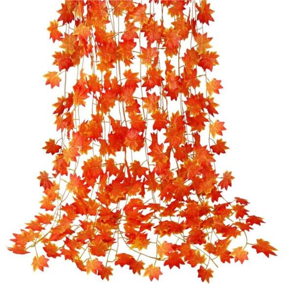 Pack Fall Leaf Garland, Hanging Vines Garland Artificial Fall Maple Leaves - Picture 1 of 7